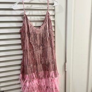 SHEIN Pink Fringe and Feather Mini Dress